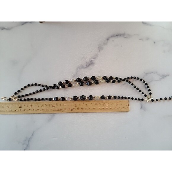 Black And Clear Multistrand Adjustable Beaded Necklace Vintage Japan - Picture 9 of 10